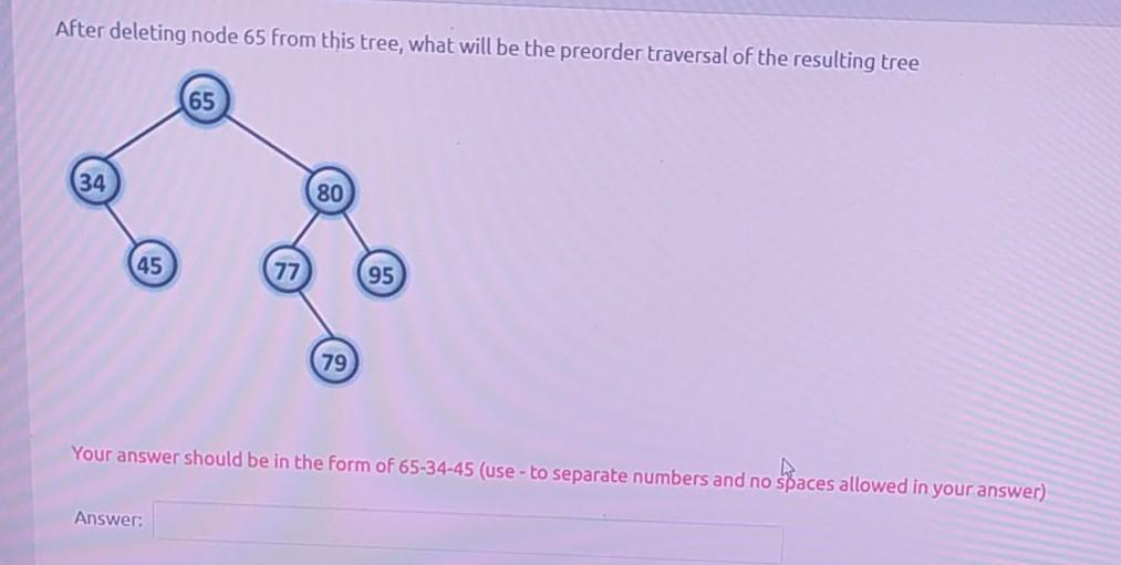 Solved After deleting node 65 from this tree, what will be | Chegg.com