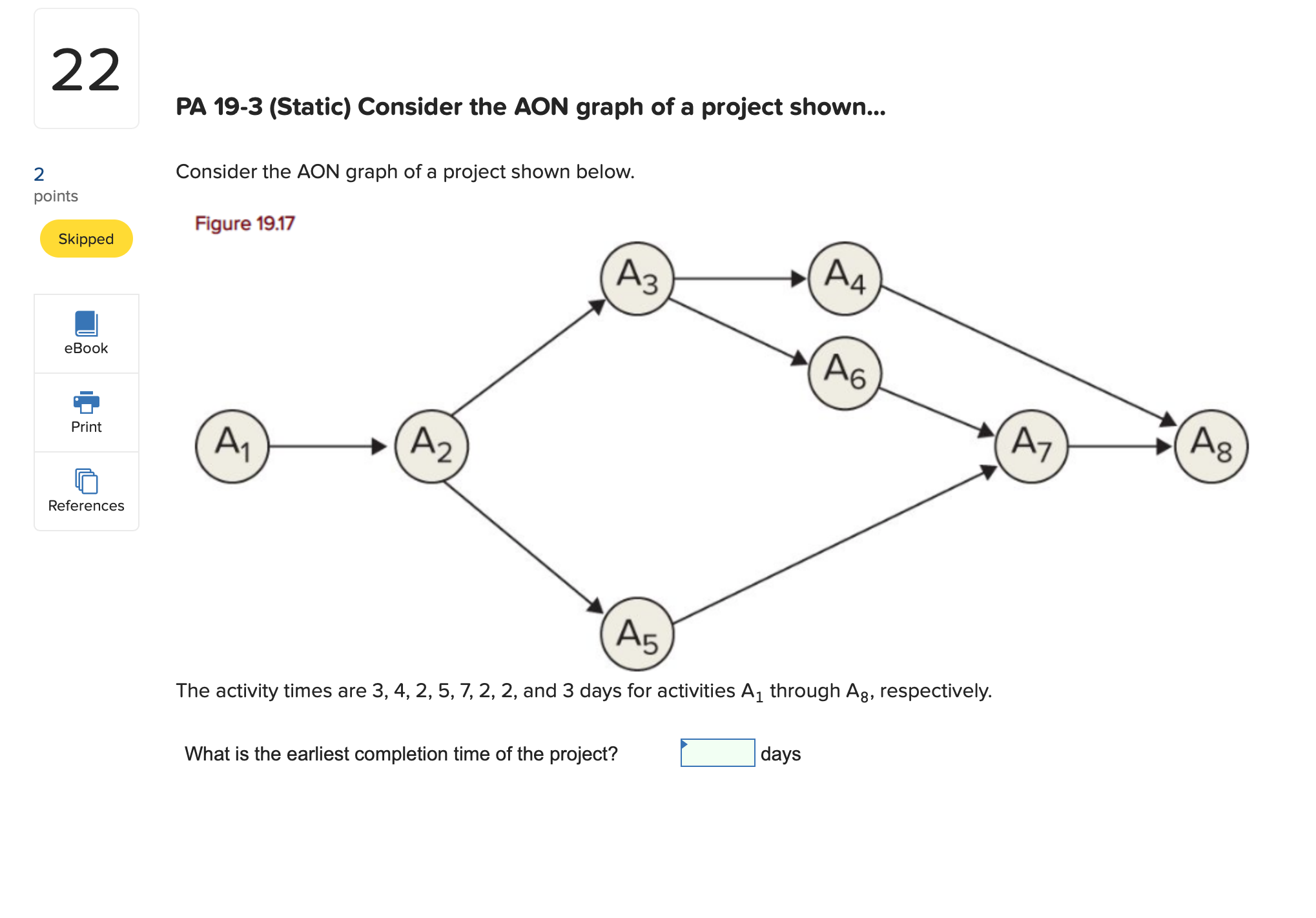 Solved 22PA 19-3 (Static) ﻿Consider the AON graph of a | Chegg.com