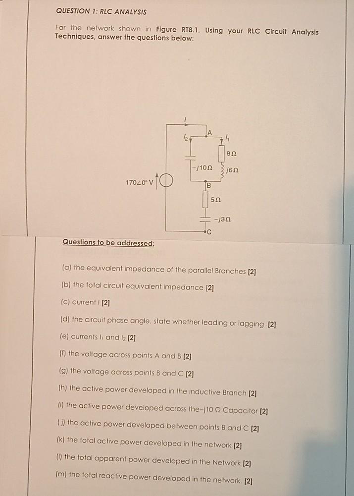 Solved Question 1 Rlc Analysis For The Network Shown In Chegg Solved Question 1 Rlc Analysis For The Network Shown In Chegg