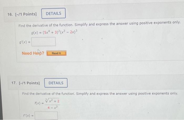 Solved Find the derivative of the function. Simplify and | Chegg.com