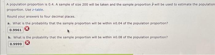 Solved A population proportion is 0.4. A sample of size 200 | Chegg.com