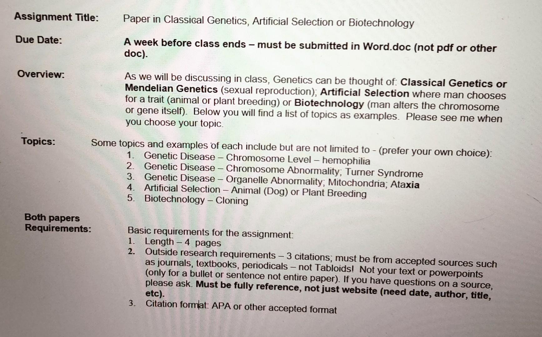 Solved Assignment Title: Paper in Classical Genetics, 