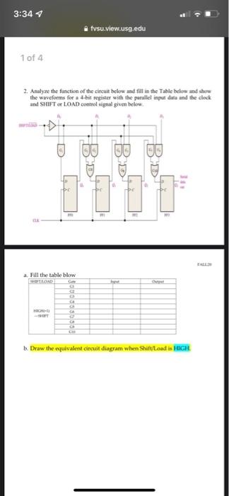 Solved c. Fill the table below. SHIFT/LOAD Gate Input Output | Chegg.com