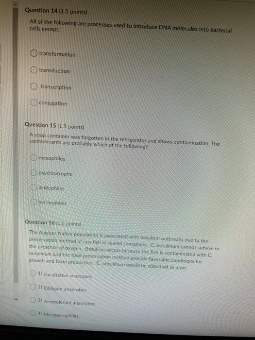 Solved Question 14 (1.5 points) All of the following are | Chegg.com
