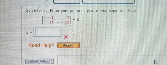 Solved Solve for x. (Enter your answers as a comma-separated | Chegg.com