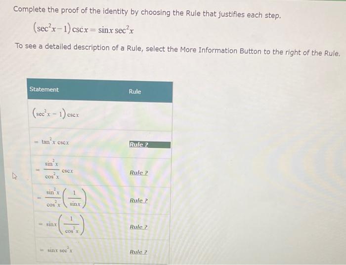Solved Complete the proof of the identity by choosing the