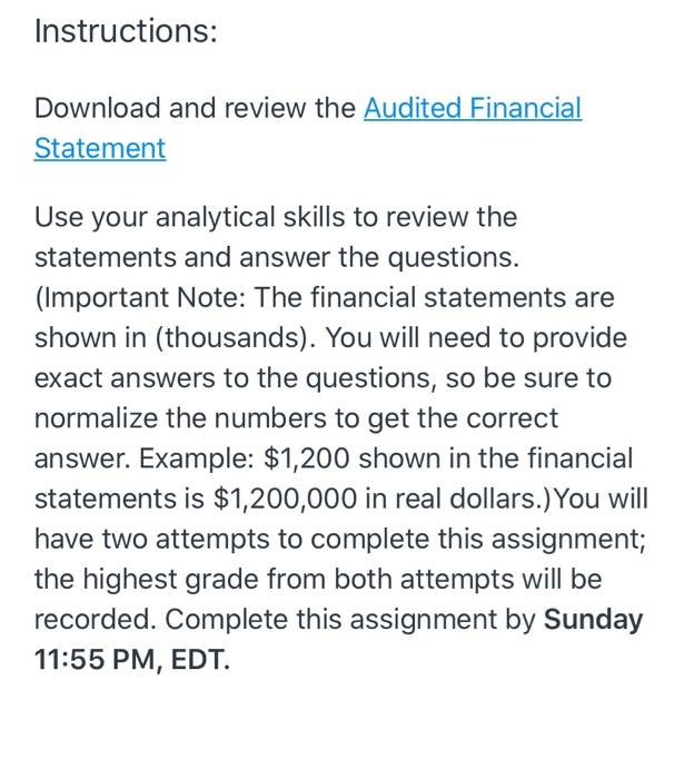 Solved Instructions: Download And Review The Audited | Chegg.com