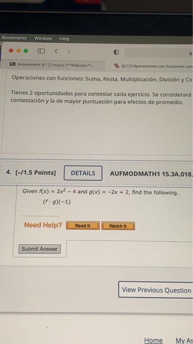 Bookmarks Window Help Assessment 9.1 (7 mayo) (**Webcam**... QL7.2:Operaciones con funciones con Operaciones con funciones: S