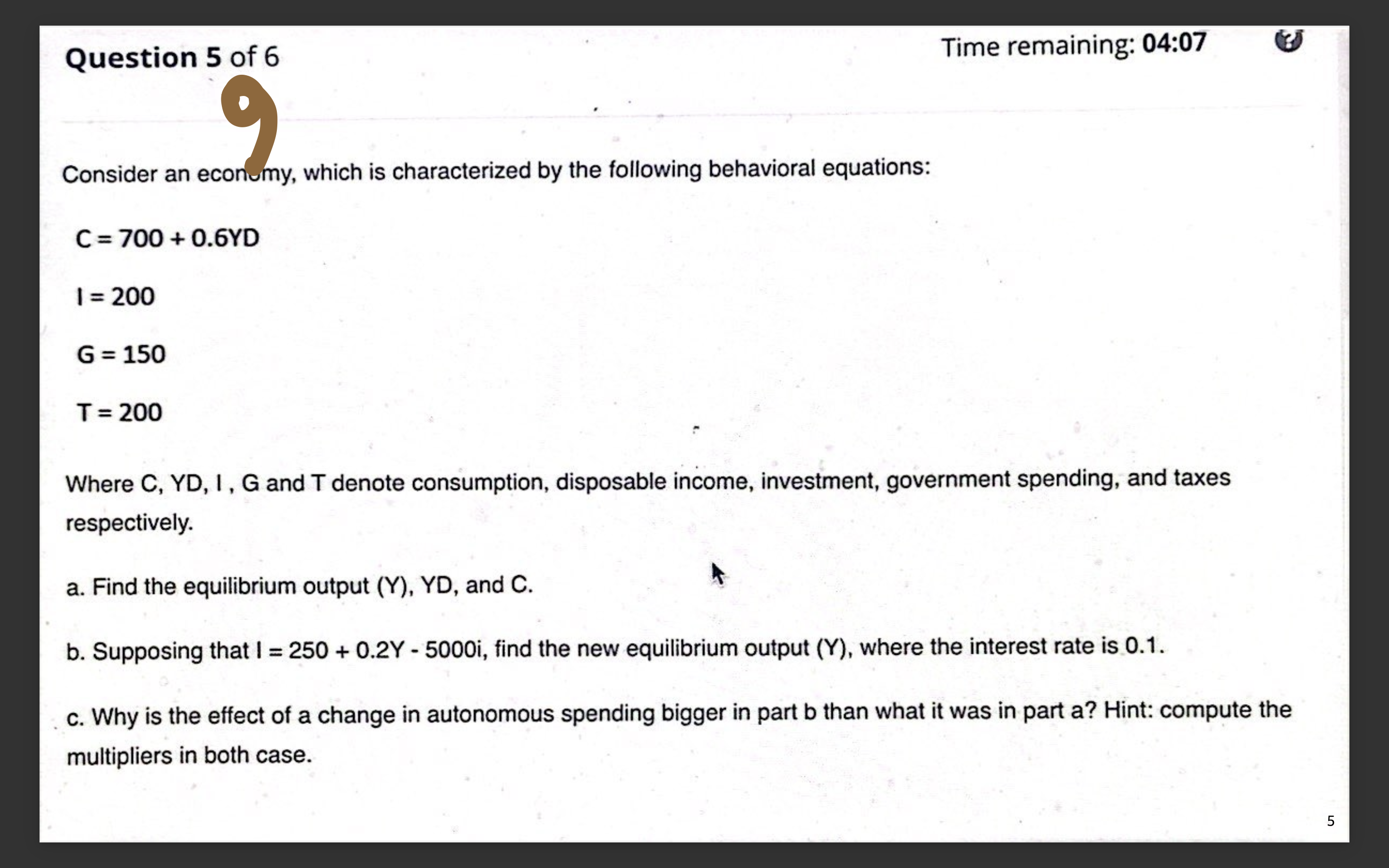 Solved Question 5 ﻿of 6Consider an econumy, which is | Chegg.com