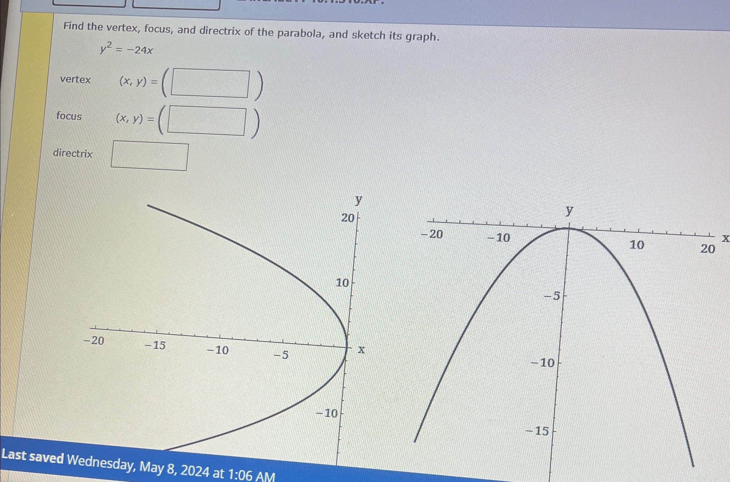 Solved Find the vertex, focus, and directrix of the | Chegg.com