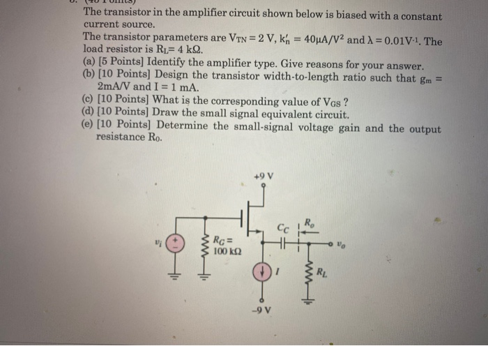 Solved The transistor in the amplifier circuit shown below | Chegg.com