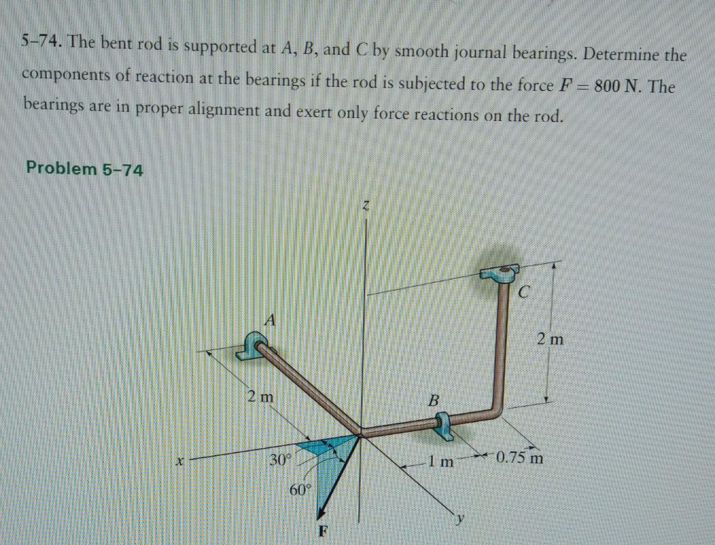 Solved 5-74. The Bent Rod Is Supported At A,B, And C By | Chegg.com