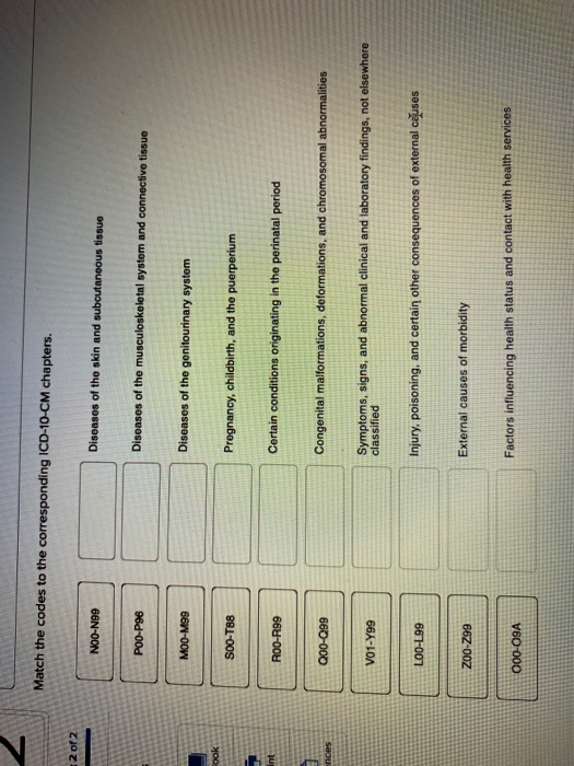 Solved Match the codes to the corresponding ICD10CM