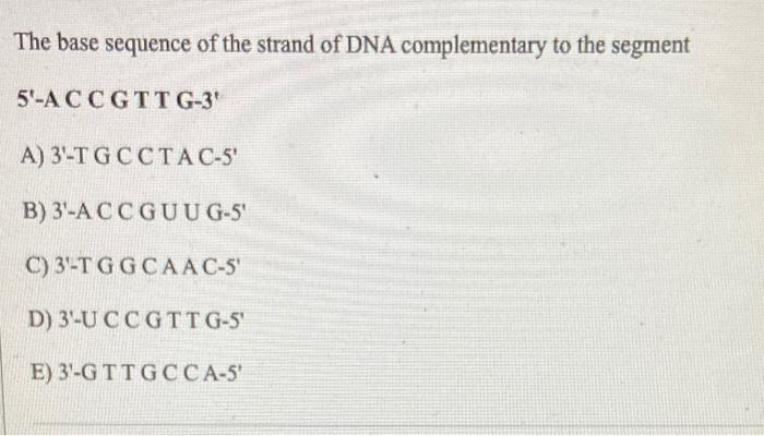 Solved The base sequence of the strand of DNA complementary | Chegg.com