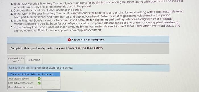 Solved 1. In the Raw Materials Inventory T-account, insert | Chegg.com