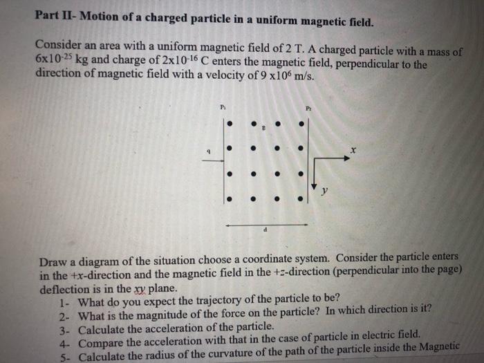 Solved Part II- Motion of a charged particle in a uniform | Chegg.com