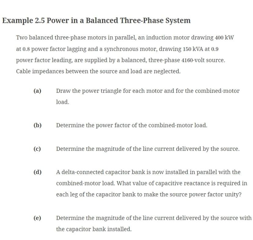 Solved Two Balanced Three Phase Motors In Parallel An Off