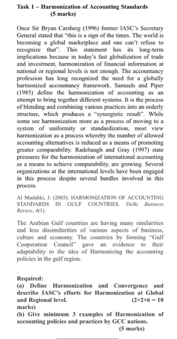 Solved Task 1 Harmonization Of Accounting Standards 5