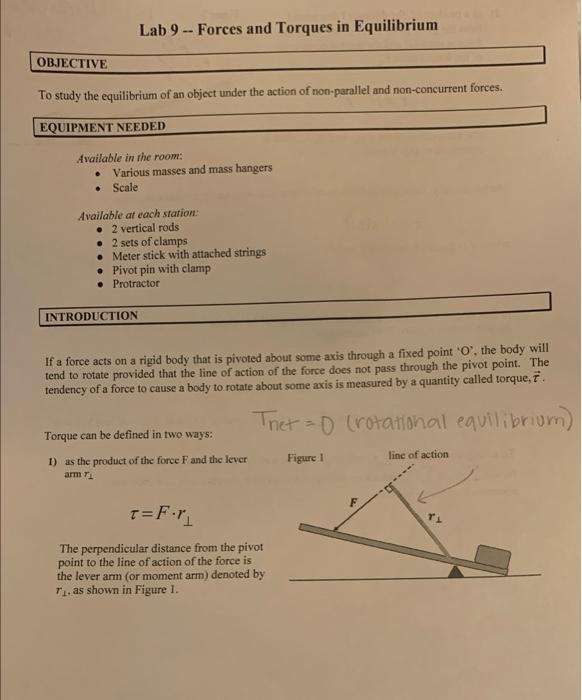 Solved Lab 9 Forces and Torques in Equilibrium OBJECTIVE