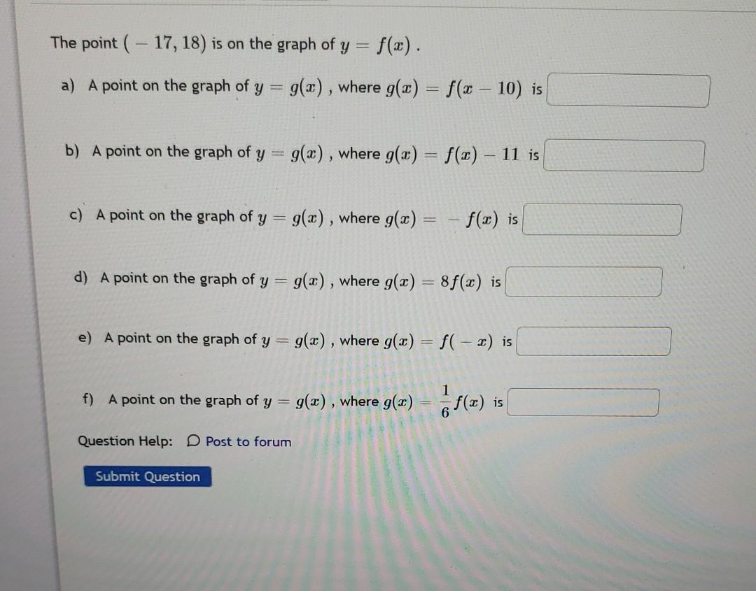 Solved The point ( - 17, 18) is on the graph of y = f(x). a) | Chegg.com