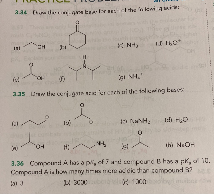 Solved 11 Viii Alur 3 34 Draw The Conjugate Base For Each Chegg Com