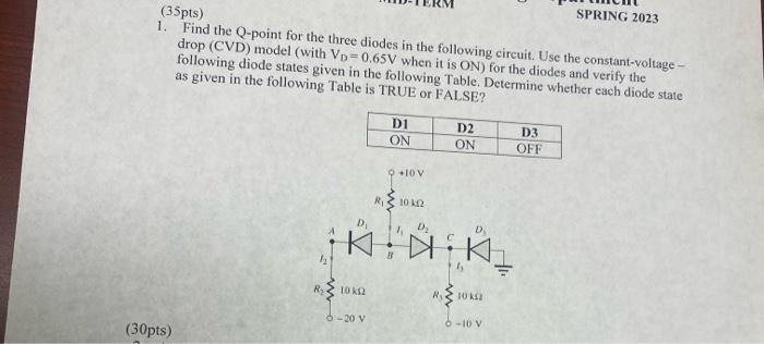 Solved (3Spts) 1. Find the Q-point for the three diodes in | Chegg.com