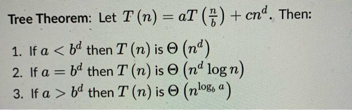 Solved = Tree Theorem: Let T (n) = aT () + end. Then: 1. If | Chegg.com