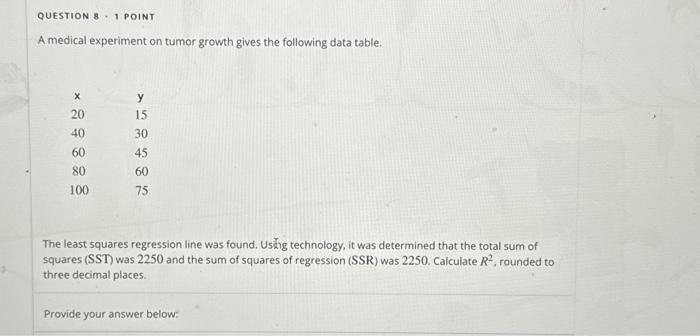 Solved QUESTION 8 - 1 POINT A medical experiment on tumor | Chegg.com