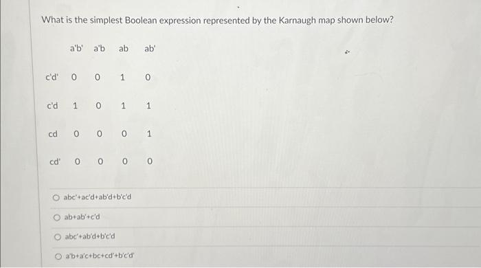 Solved What is the simplest Boolean expression represented | Chegg.com