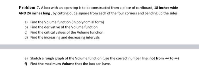 Solved Problem 7. A box with an open top is to be | Chegg.com