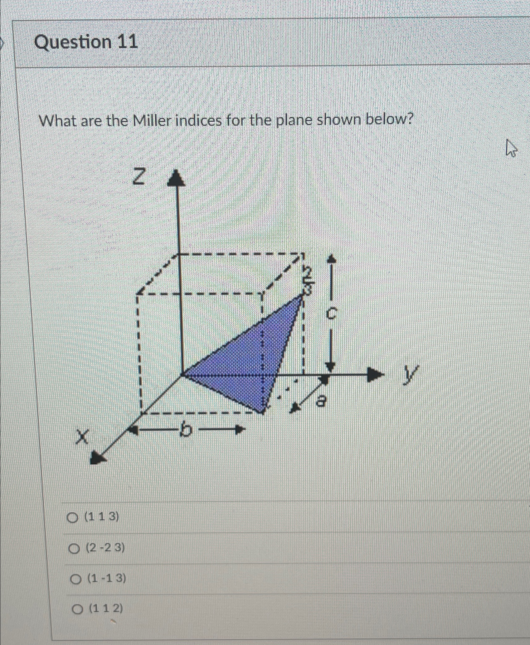 Solved Question 11What are the Miller indices for the plane | Chegg.com