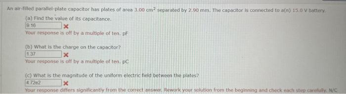 Solved An air-filled parallel-piate copacitor has plates of | Chegg.com