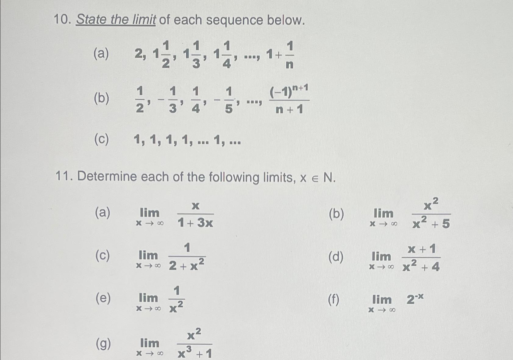 Solved State the limit of each sequence | Chegg.com