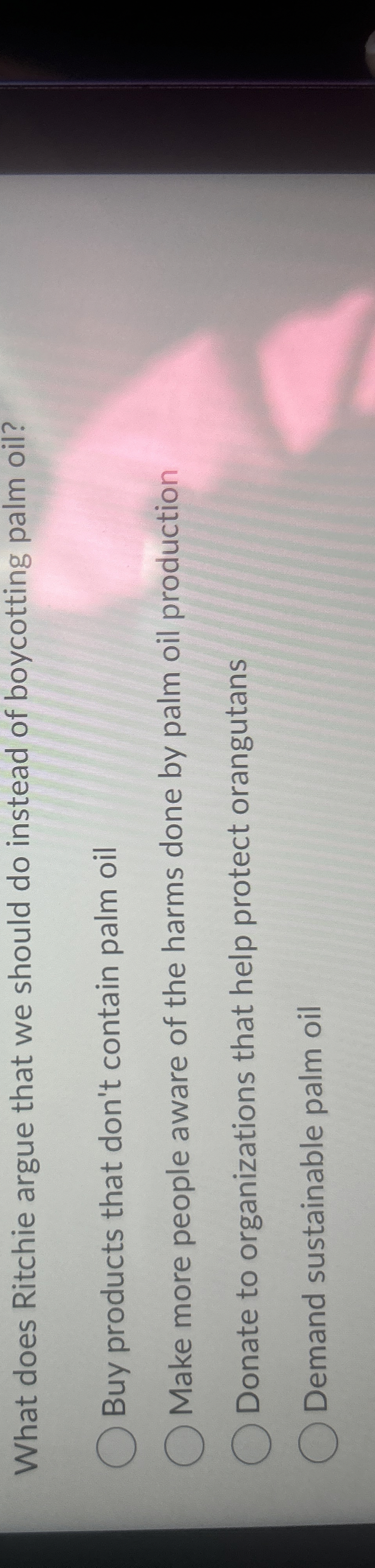 Solved What does Ritchie call palm oil production?"land