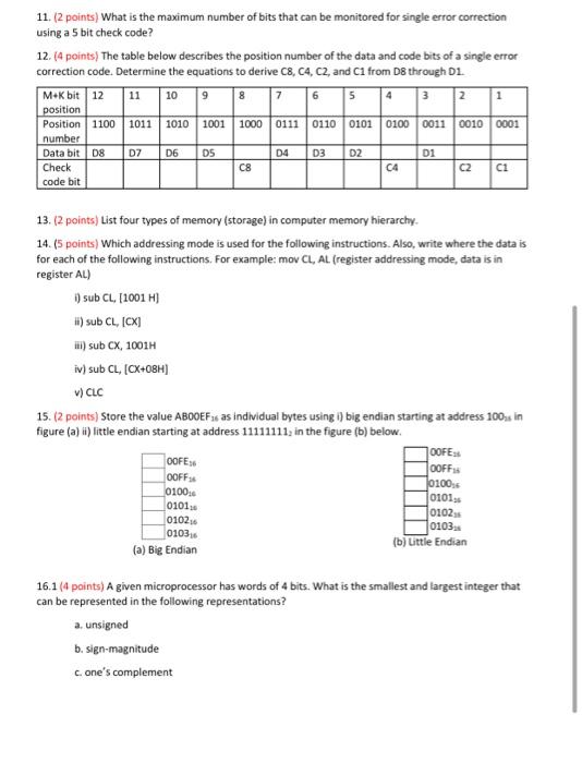 Solved 11. (2 points) What is the maximum number of bits