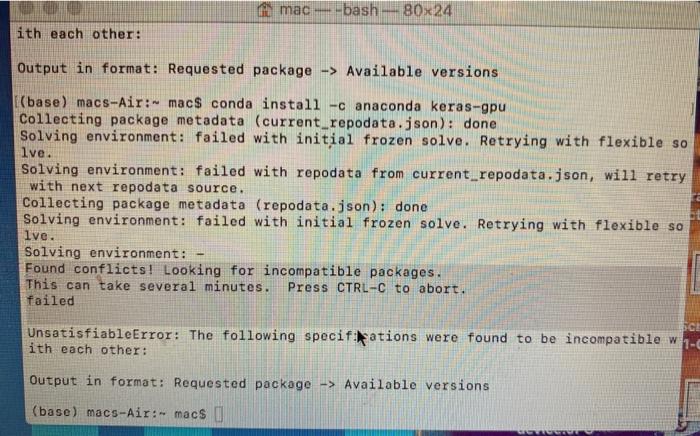 i want to install keras-gpu but i keep this | Chegg.com