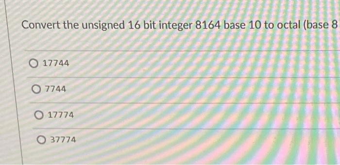 convert the unsigned 16 bit integer 8164 base 10 to binary