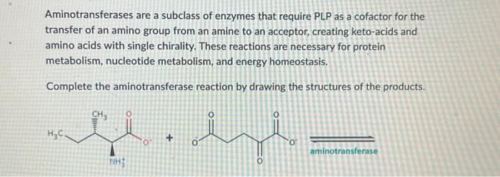 Solved Aminotransferases are a subclass of enzymes that | Chegg.com