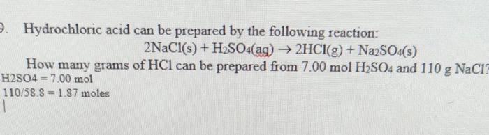 Solved Hydrochloric acid can be prepared by the following | Chegg.com