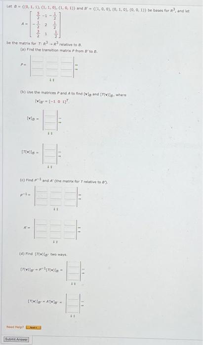 Solved Let B = {(0, 1, 1), (1, 1, 0), (1, 0, 1)) And B' = | Chegg.com