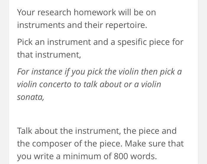 Your research homework will be on instruments and | Chegg.com
