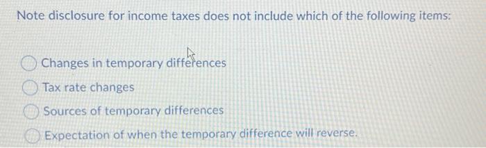 Solved Note disclosure for income taxes does not include | Chegg.com