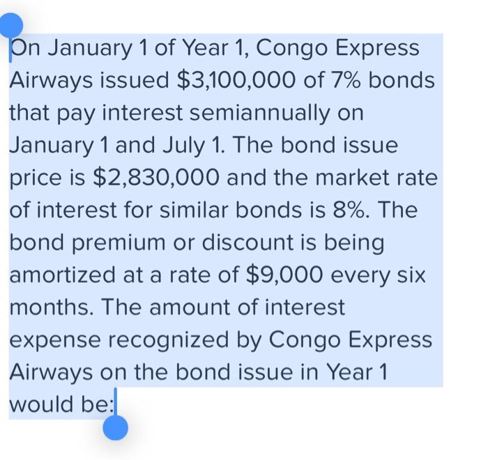 Solved On January 1 of Year 1, Congo Express Airways issued