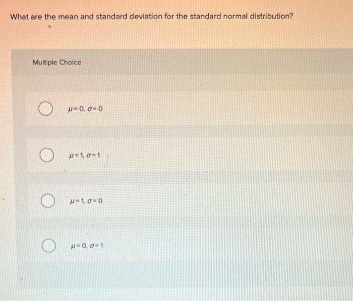 Solved What are the mean and standard deviation for the | Chegg.com