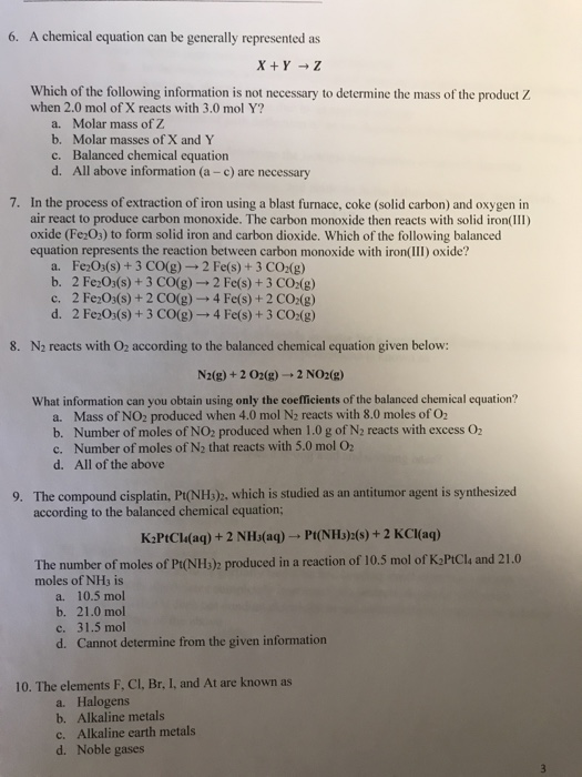 Solved 6. A chemical equation can be generally represented | Chegg.com