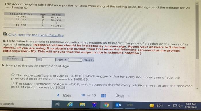 Solved The accompanying table shows a portion of data | Chegg.com