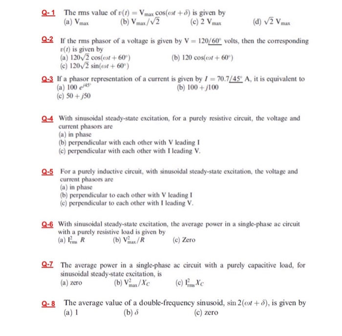 Q 1 The Mms Value Of V T Vmax Cos Ot 8 Is Given Chegg Com