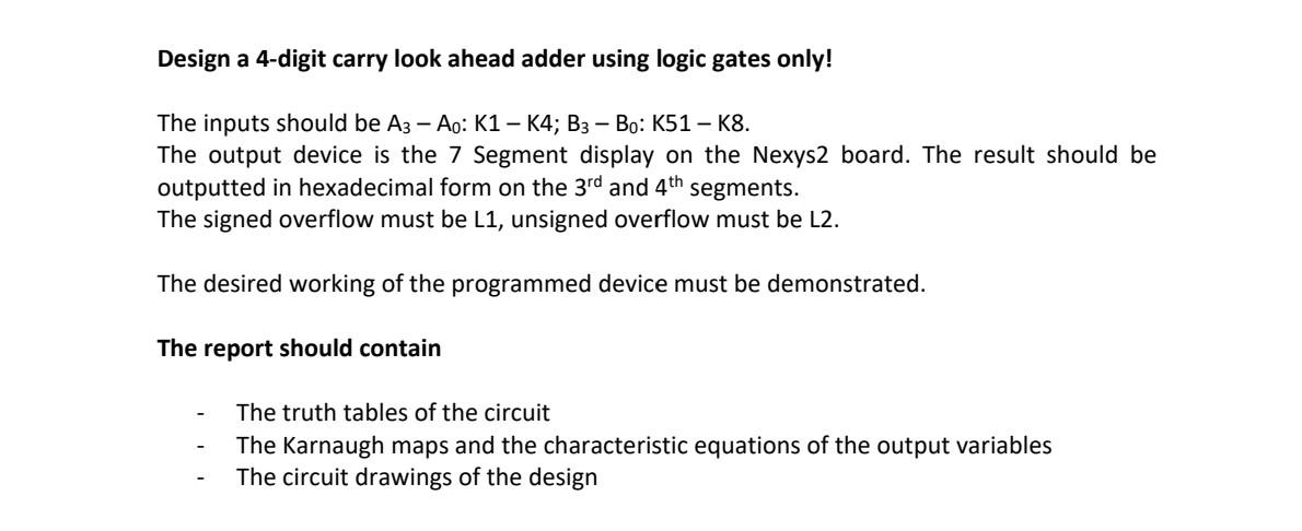 Design a 4-digit carry look ahead adder using logic | Chegg.com