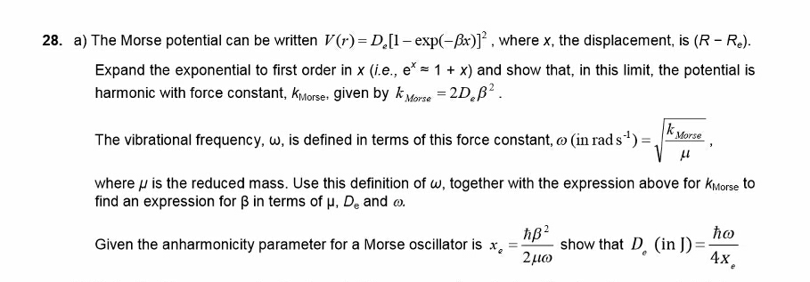 Solved Please Help Me With 28a The Morse Potential Can Be Chegg Com