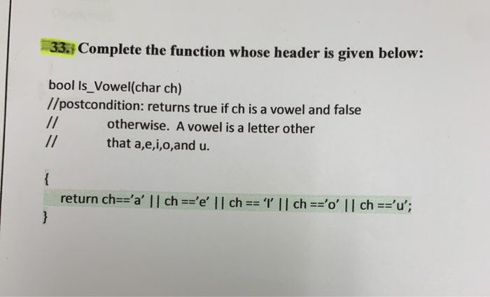 Solved 33. Complete the function whose header is given | Chegg.com